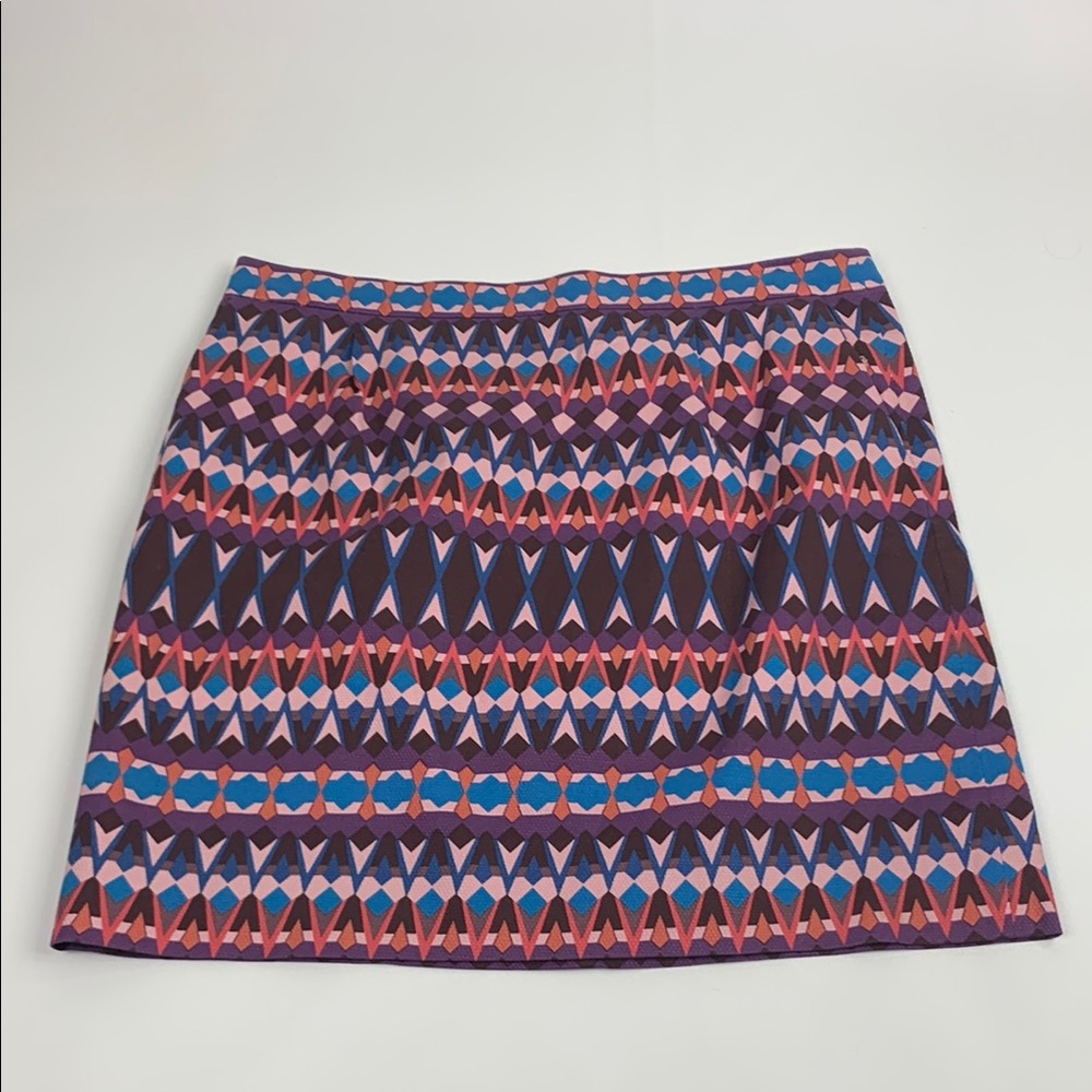 J Crew Pink Purple Blue Colorful Geometric Patterned Skirt Size 8 Zip up NEW